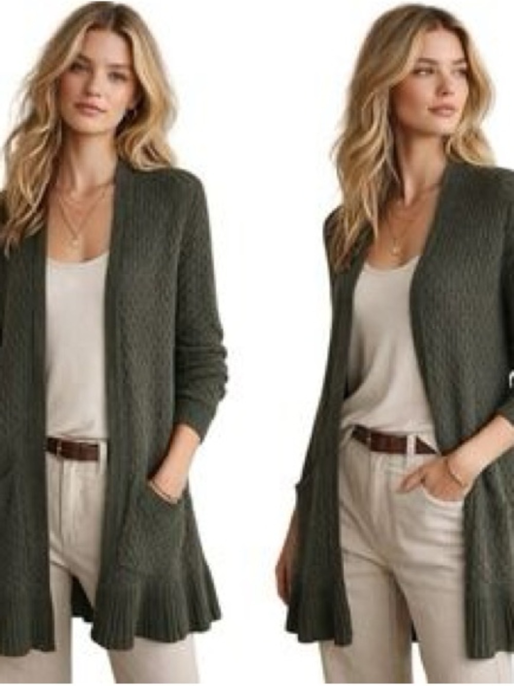 Anthropologie Guinevere Long Line Cardigan - Olive Green